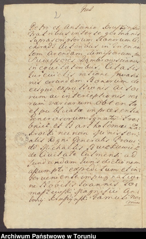 image.from.unit.number "Orzeczenie Trybunału i Kondemnata w sprawie Mirosław i Teresa z Gorzkowskich Trebnicowie przeciw Piotrowi i Antoniemu Kruszyńskim o dzierżawę majątku Cichoradz"