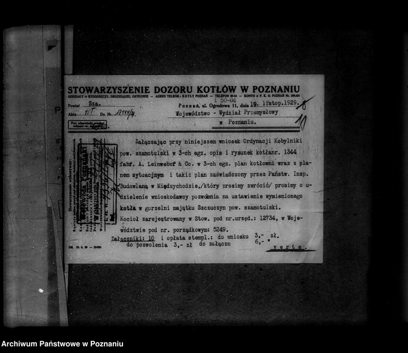 Obraz 14 z jednostki "Gorzelnia w majątku Szczuczyn własność Ordynacja w Kobylnikach powiat szamotulski nr woj. kotła 5249 pop. własność Fabryka makaronów musztard i konserw D. Stabrowskiego w Poznaniu"