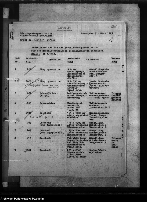 Obraz 4 z jednostki "Maschinenausgleich - freie und umgesetzte Maschinen. Werkzeugmaschinen. Rüstungsinspektion."