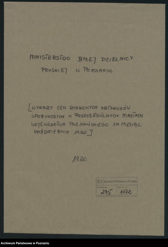 Obraz 2 z jednostki "[Wykazy cen rynkowych na artykuły spożywcze w poszczególnych miastach Województwa Poznańskiego za miesiąc październik 1920 roku]"