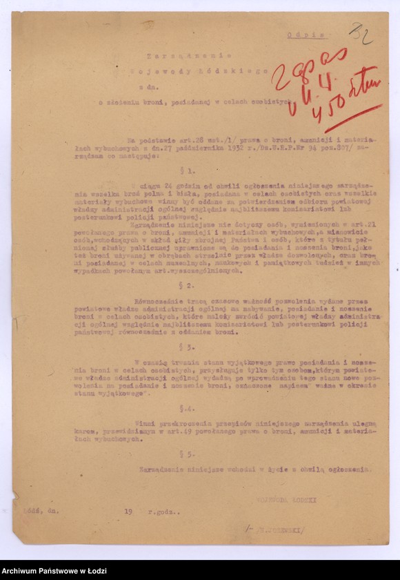 Obraz 5 z jednostki "[Zarządzenie Woj. Łódzkiego o złożeniu broni posiadanej w celach osobistych]"