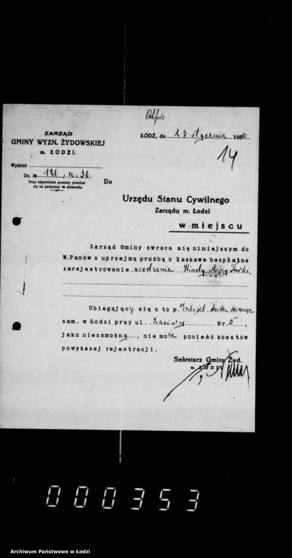 Obraz 17 z jednostki "Akta dotyczące spraw Urzędu Stanu Cywilnego"