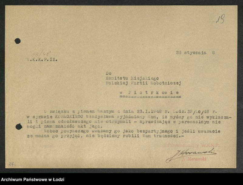 Obraz 20 z jednostki "Korespondencja z komitetami powiatowymi i miejskimi od P do Z"