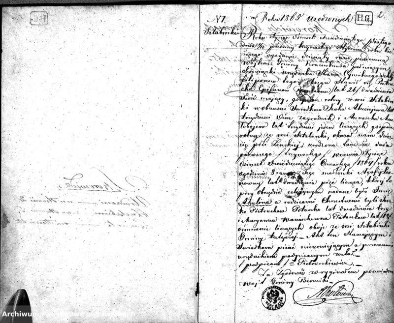 image.from.unit.number "Duplikat Urodzonych ,Zaślubionych i zmarłych Sekty Filiponów Okręgu Krasnohruda za rok 1865"