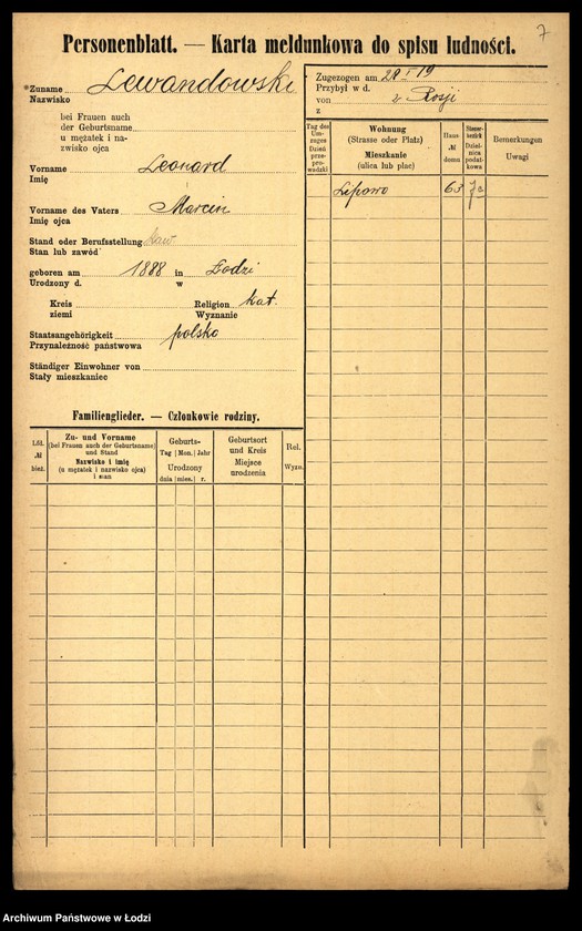 Obraz 9 z jednostki "[Spis ludności Łodzi] Lewandowski - Lewertow"