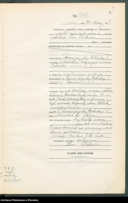 Obraz 11 z jednostki "Księga miejscowa zgonów tom III [Rejestr główny zgonów]"