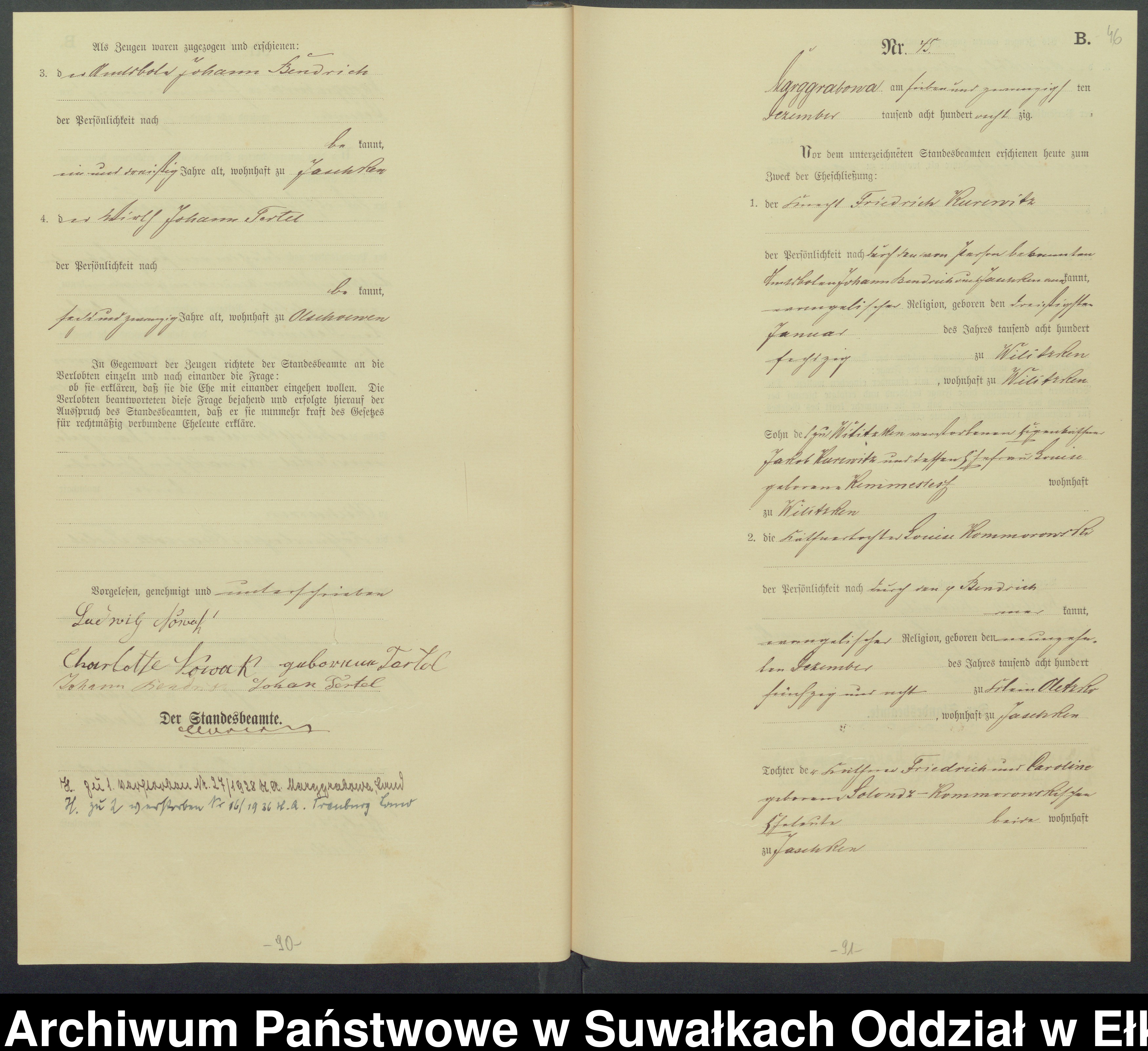 Skan z jednostki: Heiraths-Haupt-Register des Königlich Preussischen Standes-Amtes Landgemeinde Marggrabowa Kreis Oletzko