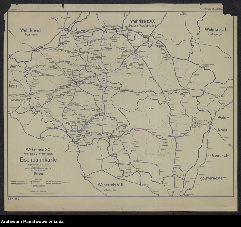 Obraz 1 z jednostki "Wehrkreis XXI Reichsgau Warheland Eisenbahnkarte"
