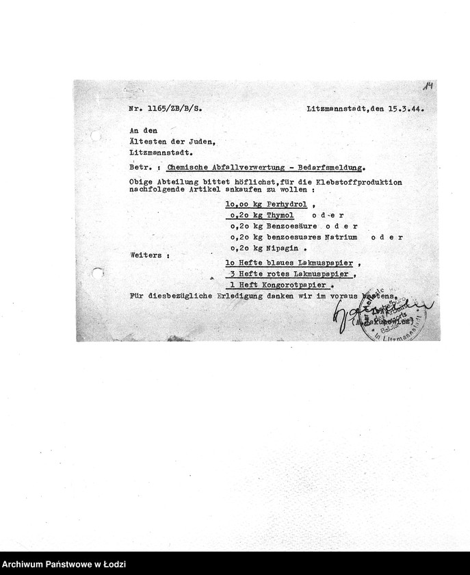 Obraz 17 z jednostki "Bedarfsmeldungen [Skierowane do GV zapotrzebowania na surowce, materiały, narzędzia, maszyny itp. potrzebne resortom pracy do produkcji; zamówienia żywności, lekarstw]"