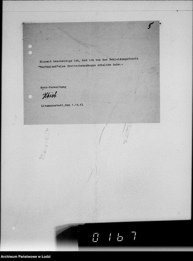 Obraz 9 z jednostki "Pelzabteilung. Warenverwertung an firma Martin Norenberg u.Krause Litzmannstadt"