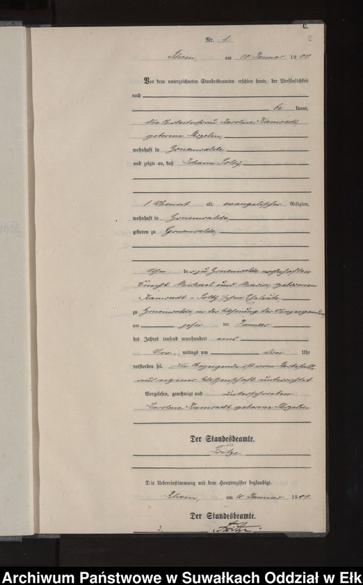 image.from.unit.number "Sterbe-Neben-Register des Königlichen Preussischen Standes-Amtes Orlen Kreis Loetzen"
