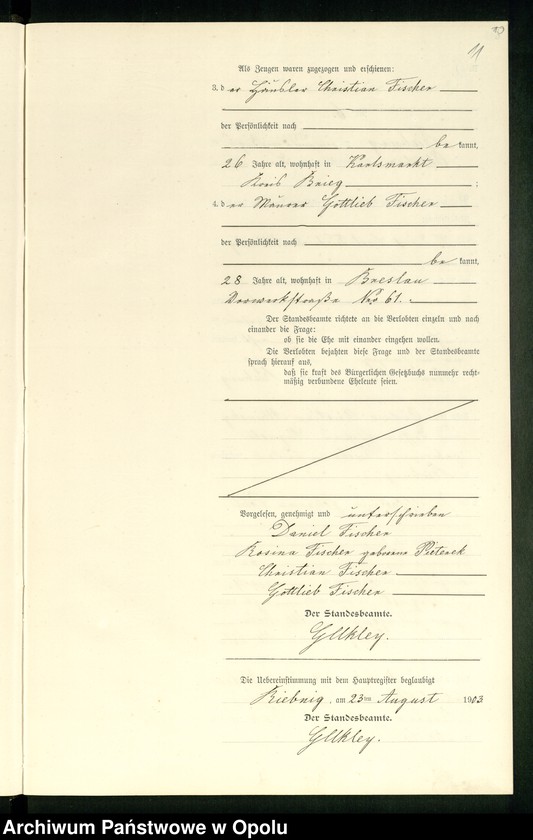 Obraz 14 z jednostki "Heiraths-Neben-Register Standes-Amt Riebnig 1903"