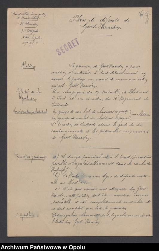 Obraz 9 z jednostki "/Plany obrony garnizonów, miejsc postoju oddziałów 91 Brygady Strzelców Alpejskich/  IX 1921"