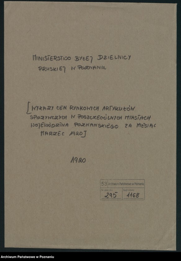 Obraz 2 z jednostki "[Wykaz cen rynkowych artykułów spożywczych w poszczególnych miastach Województwa Poznańskiego za miesiąc marzec 1920]"