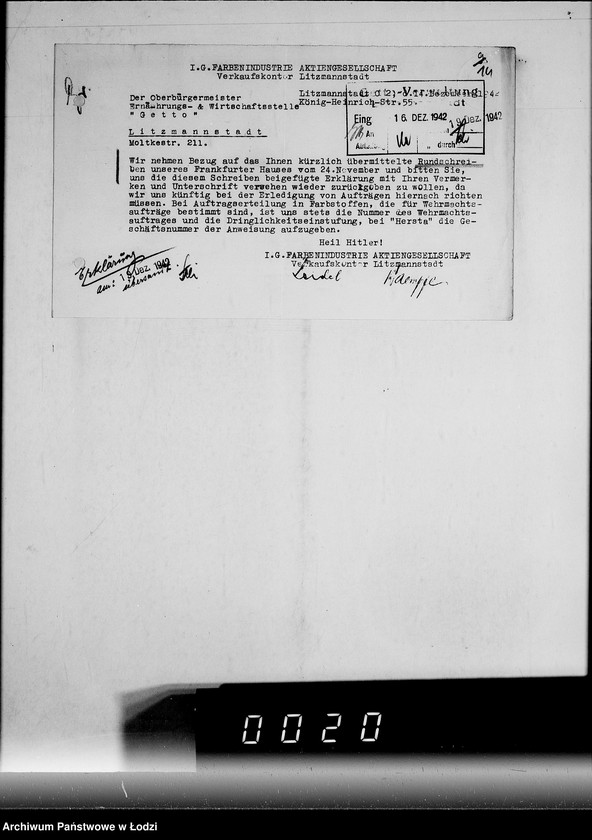 Obraz 18 z jednostki "[Korespondencja firm niemieckich oferujących dostawę środków chemicznych, farb, maszyn wiertniczych, tokarek i innych urządzeń oraz wapna dla zakładów produkcyjnych w Getcie].I-J-K."