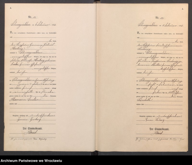 image.from.unit.number "Geburts-Haupt-Register Schwarzwaldau (Czarny Bór) 1905"