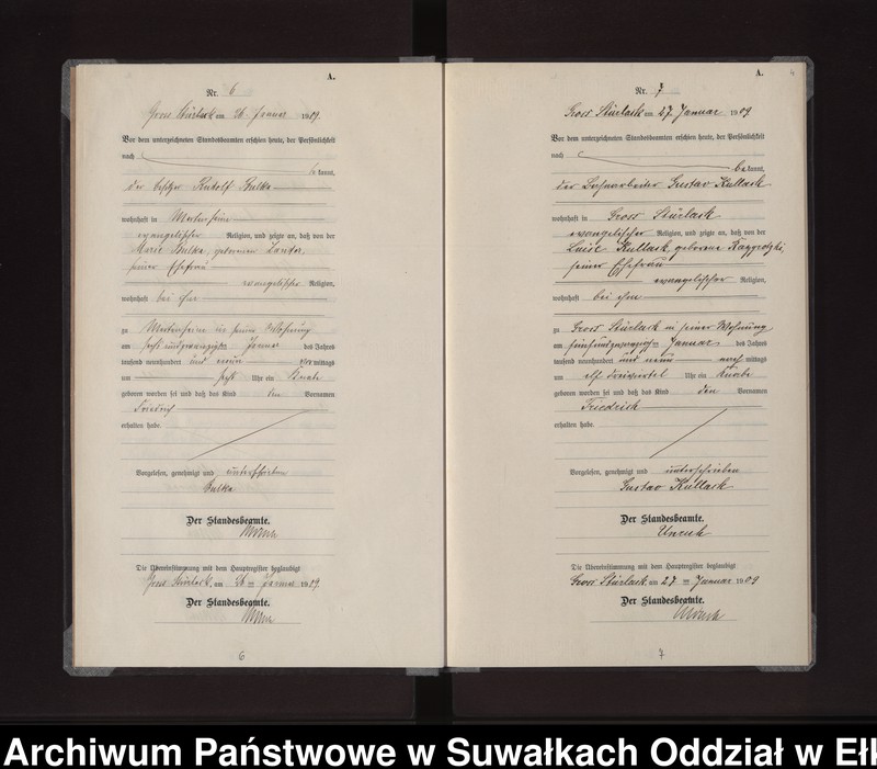 Obraz 7 z jednostki "Geburts-Neben-Register des Preussischen Standes-Amtes Gross Stürlack Kreis Lötzen"