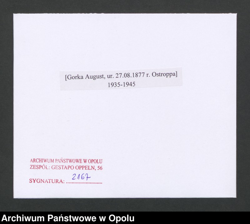 Obraz 2 z jednostki "[Gorka August, ur. 27.08.1877 r. Ostroppa]"