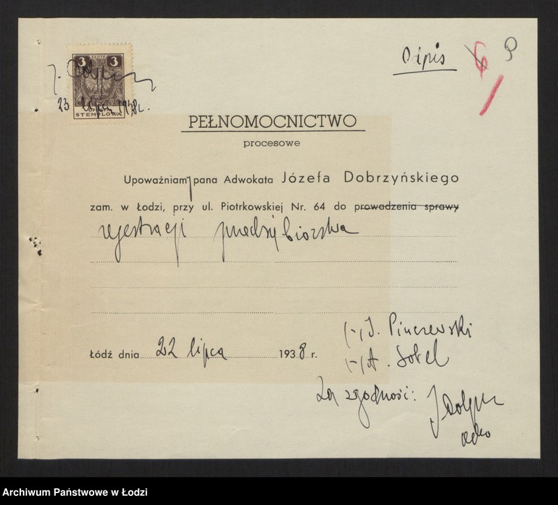 image.from.unit.number "Izrael Boruch Pinczewski, Abram Srul Sobel- sprzedaż wyrobów włókienniczych"