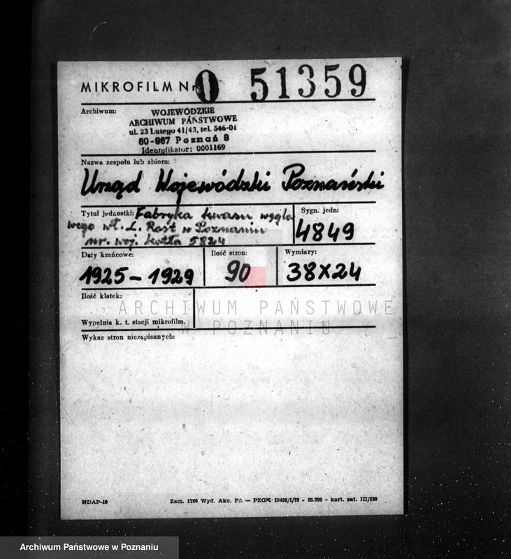 image.from.unit.number "Fabryka kwasu węglowego własność L. Rost w Poznaniu nr woj. 5824"