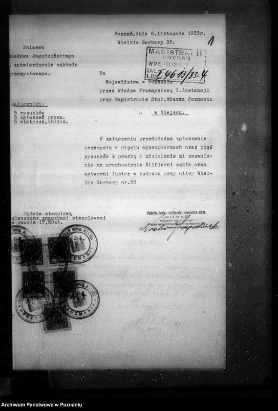 Obraz 5 z jednostki "Zatwierdzenie zakładu przemysłowego /szlifierni szkła/ W. Jagodzińskiego w Poznaniu"