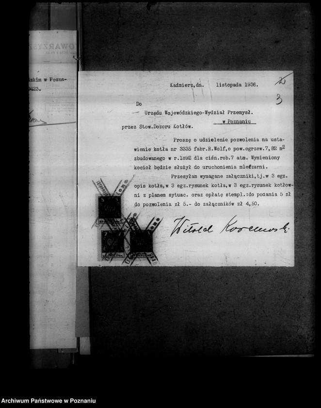 Obraz 7 z jednostki "Mleczarnia w Kaźmierzu powiat szamotulski nr woj. kotła 3499 własność W. Koralewskiego"