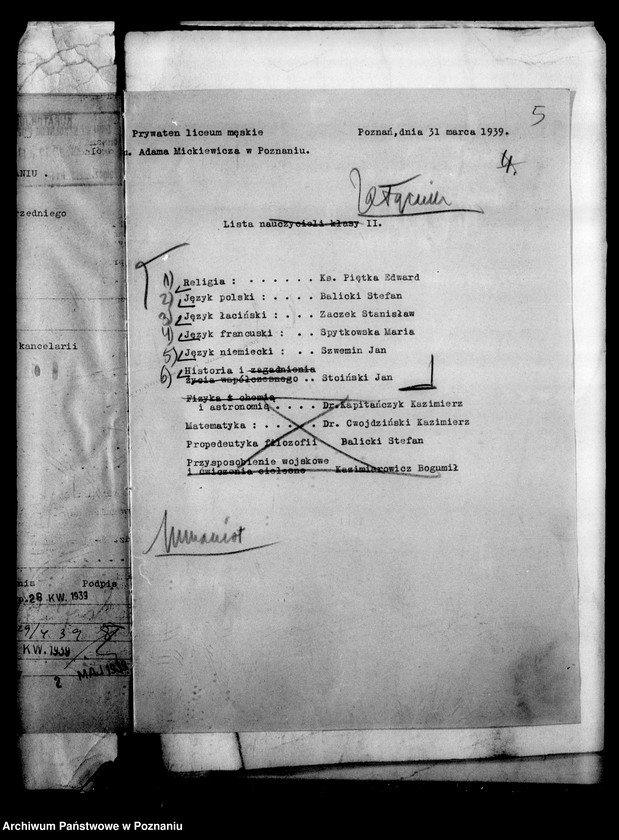 Obraz 8 z jednostki "Prywatne Liceum i Gimnazjum imienia Mickiewicza - Poznań [spis uczniów klasy II liceum oraz świadectwa ukończenia gimnazjum (IV klasy)]"