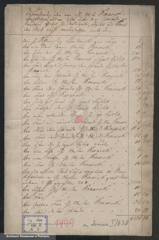 Obraz 2 z jednostki "Berechnung der von dem Obersten Konarski und seinen Offizieren Pawłowski; Zeydlic und Forseyt verursachen Kosten; język niemiecki, polski"