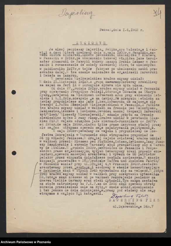 Obraz 15 z jednostki "Życiorysy powstańców wielkopolskich: D - tom l /Dajerling Feliks - Dłużak Jan/."