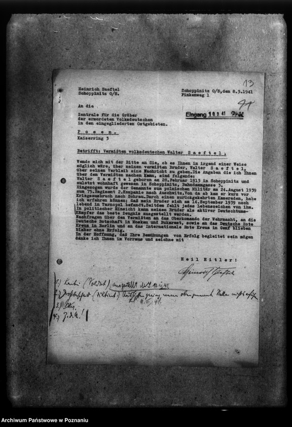 Obraz 17 z jednostki "Korespondencja w sprawie miejscowych Niemców z Wielkopolski i Śląska, którzy zginęli w 1939 roku"