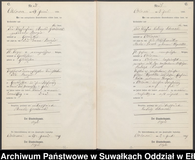 image.from.unit.number "Sterbe-Neben-Register des Preussischen Standes-Amtes Orlowen Kreis Loetzen"