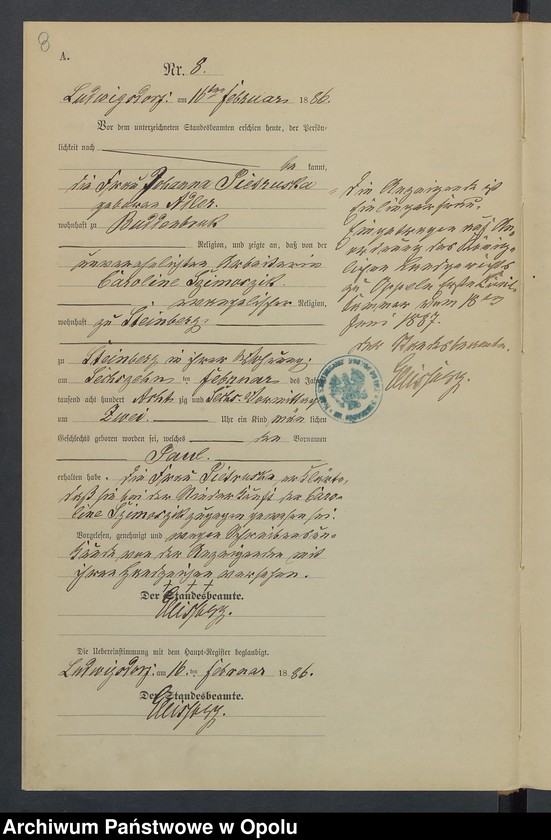 image.from.unit.number "Geburts-Neben-Register Standesamts Ludwigsdorf pro 1886"