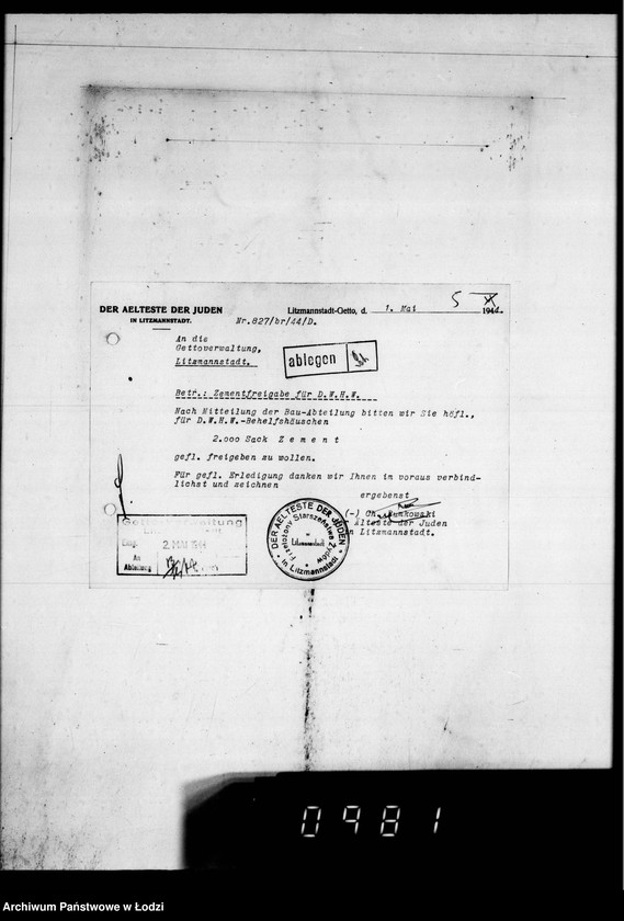 Obraz 9 z jednostki "Post an den Ältesten der Juden D.W.H.[Korespondencja dotycząca różnych prac w Getcie]"