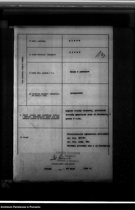 Obraz 18 z jednostki "Zatwierdzenie zakładu przemysłowego /Fabryki musztardy/ St. Robińskiego w Poznaniu"