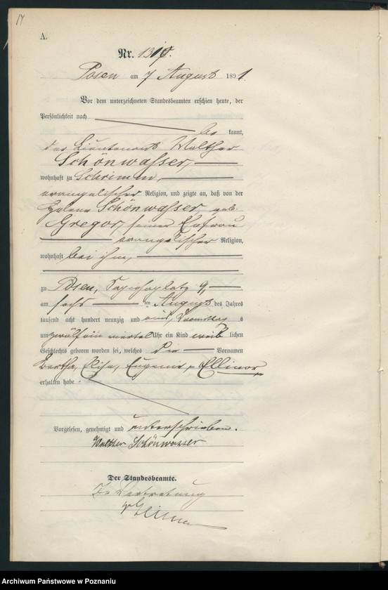 Obraz 17 z jednostki "Księga urodzeń t. IV"