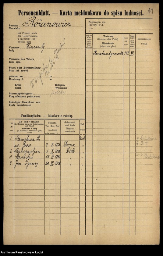 Obraz 13 z jednostki "[Spis ludności Łodzi] Rożana-Różyński"