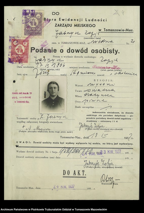 image.from.unit.number "Dowodów osobistych od nr 951 do 1100. Tom VII"