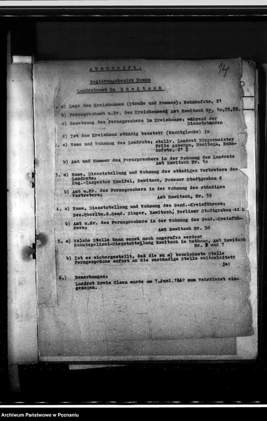 Obraz 18 z jednostki "Dienstübersichten- Beamten von Dienst"