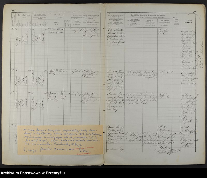 image.from.unit.number "Dupplicat vom Geburts-Matrikel Buche des Jaroslauer Matrikel-Bezirkes pro 1877"