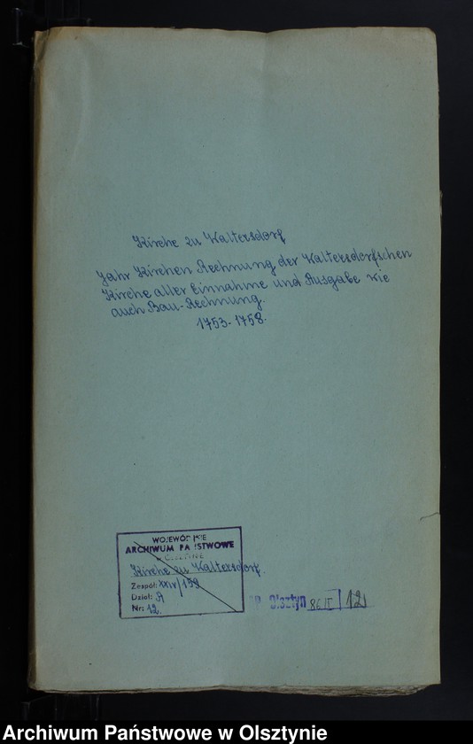image.from.unit.number "Jahr Kirchen Rechnung der Waltersdorfschen Kirche aller Einnahme und Ausgabe wie auch Bau-Rechnung"