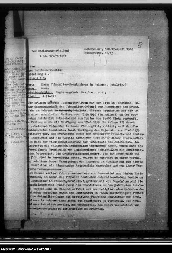 Obraz 12 z jednostki "Finanzsachen des Kreises Mogilno. Ehemaliger Johanniter Krankenhaus in Pakosch. Leistungen der Kreise an die Partei"