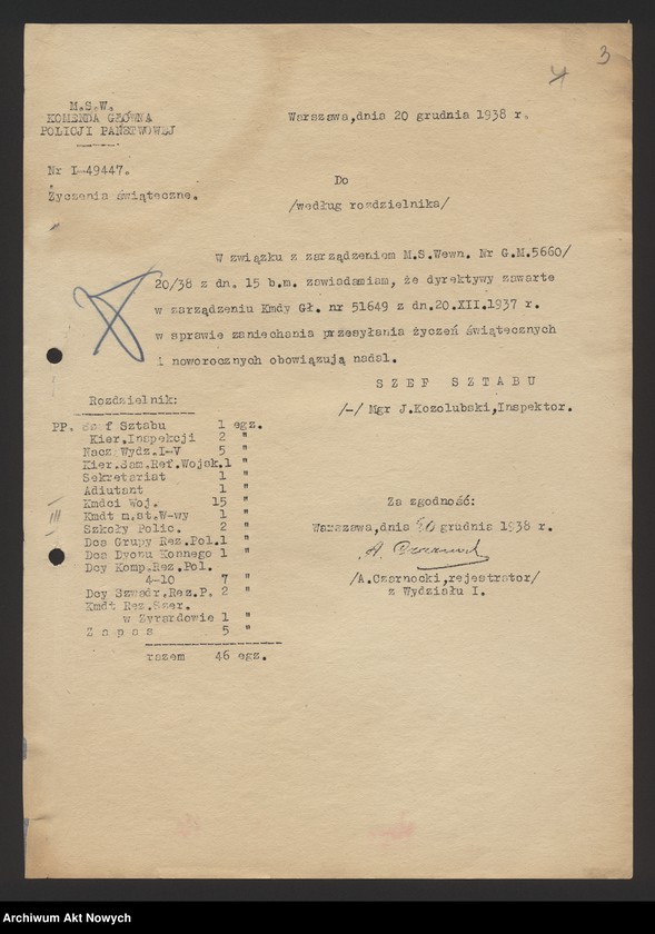 Obraz 6 z jednostki "Działalność Wydziału III Komendy Głównej Policji Państwowej. Zarządzenia, pisma okólne, korespondencja."