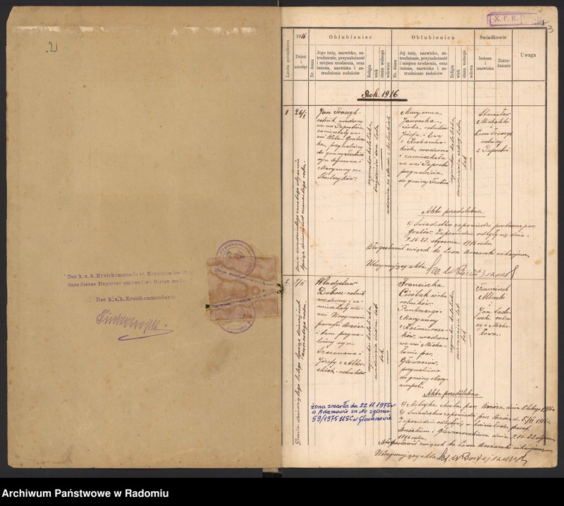 image.from.unit.number "[Duplikat Tom I Księga zaślubionych parafii Głowaczów za 1916 r.]"