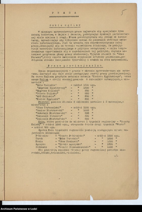Obraz 8 z jednostki "[Sprawozdania miesięczne wojewody z ruchu zawodowego, społecznego i narodowościowego]"