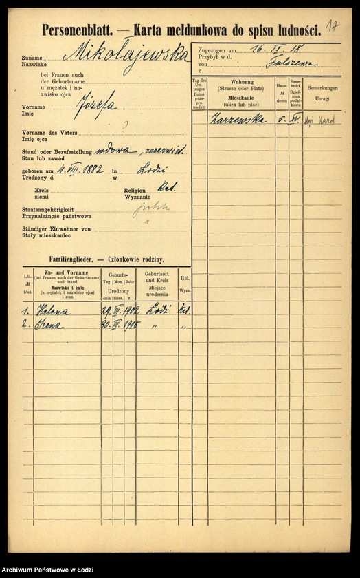 Obraz 20 z jednostki "[Spis ludności Łodzi] Mikołajew - Milchteich"