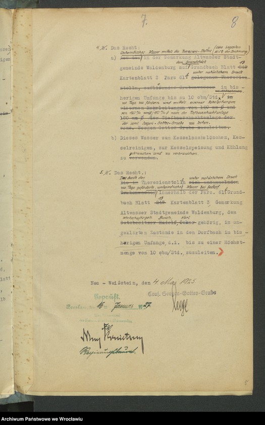 image.from.unit.number "Antrag auf Sicherstellung hilfsw. Verleihung u. Wasserrechten und deren Eintragung in das Wasserbuch für das Steinkohlenbergwerk Cons. Seegen-Gottes-Grube zu Altwasser Kr. Waldenburg i. Schl. Tiefbau-Schacht-Anlage I+II"