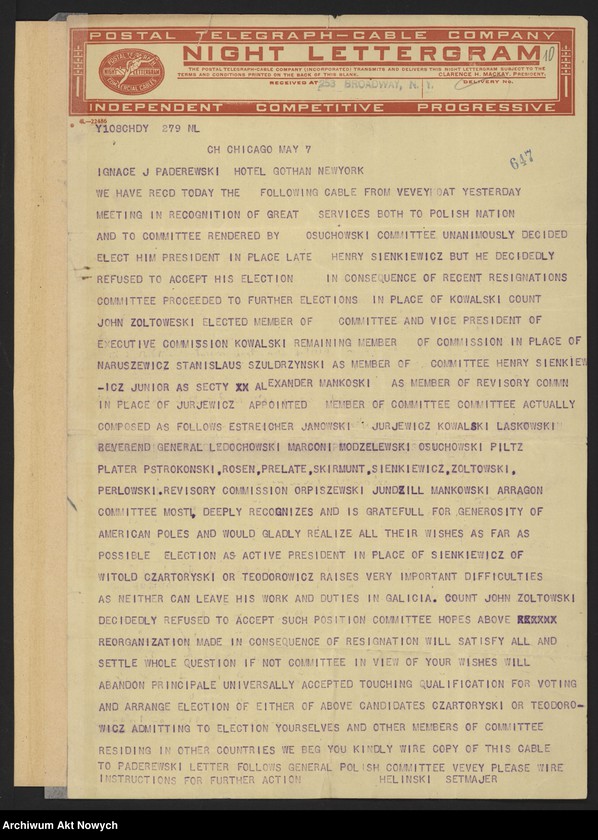 image.from.unit.number "Comité Général de Secours pour les Vctimes de la Guerre en Pologne. Apele oraz korespondencja I. J. Paderewskiego"