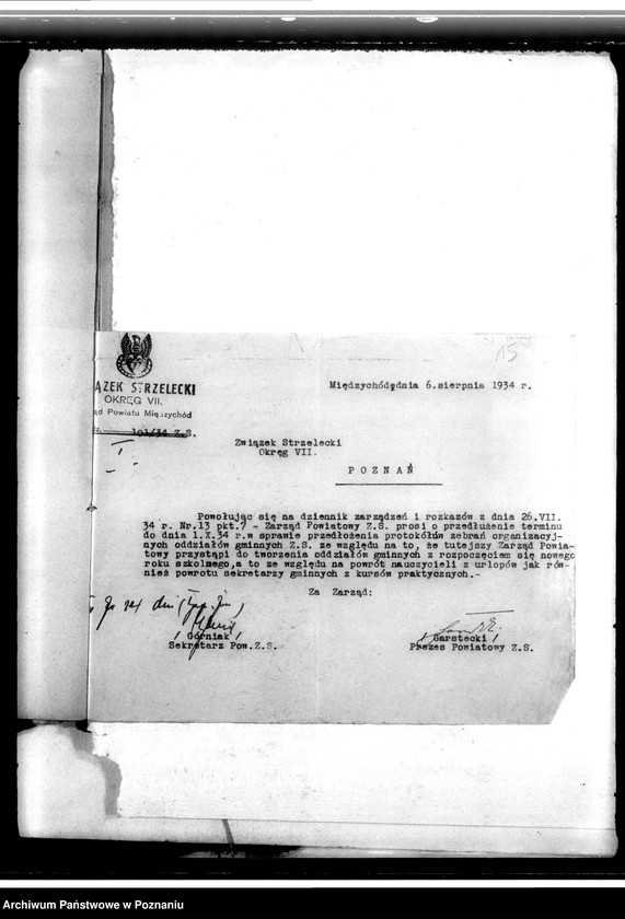 Obraz 20 z jednostki "Reorganizacja oddziałów gminnych Związku Strzeleckiego - okólniki, korespondencja, protokoły zebrań"