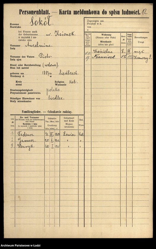 Obraz 16 z jednostki "[Spis ludności Łodzi] Sokowska-Sońska"