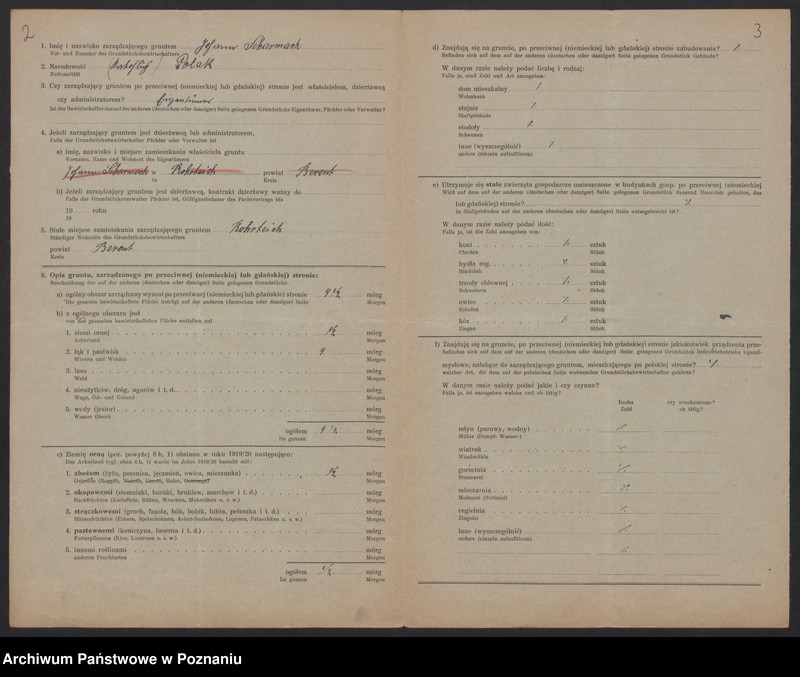 Obraz 4 z jednostki "[Kwestionariusze dotyczące stwierdzenia gruntów znajdujących się po niemieckiej stronie pogranicza a zarządzanych przez zamieszkałych po stronie polskiej] powiat kościański"